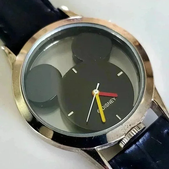 Women's Mickey Ears Black Quartz Watch by DISNEY - Needs Battery Leather - Picture 1 of 4